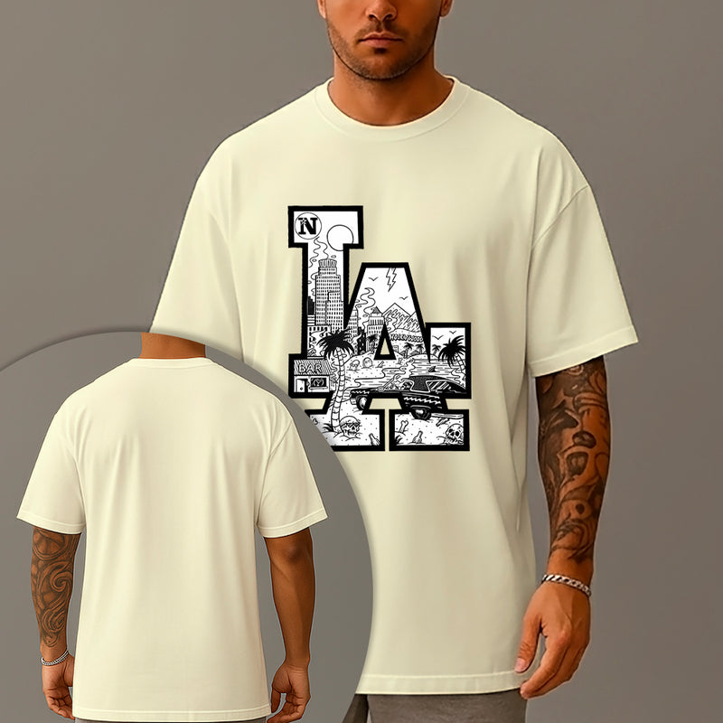 Camiseta Oversized Estampada LA Los Angeles Algodão Premium Fio 30.1 Penteado Nexstar