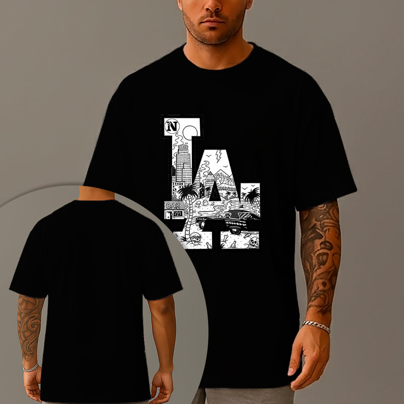 Camiseta Oversized Estampada LA Los Angeles Algodão Premium Fio 30.1 Penteado Nexstar