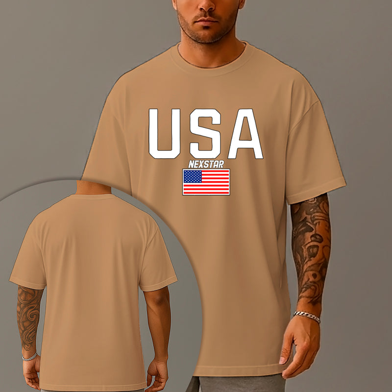 Camiseta Oversized Estampada USA Bandeira Algodão Premium Fio 30.1 Penteado Nexstar