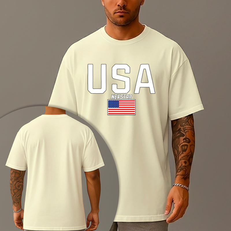 Camiseta Oversized Estampada USA Bandeira Algodão Premium Fio 30.1 Penteado Nexstar