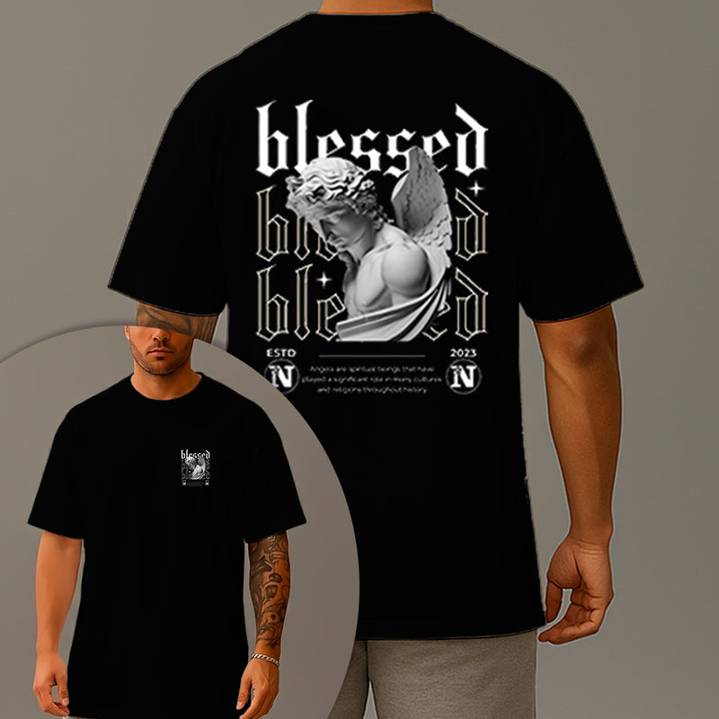 Camiseta Oversized Estampada Arcanjo Blessed Algodão Premium Fio 30.1 Penteado Nexstar