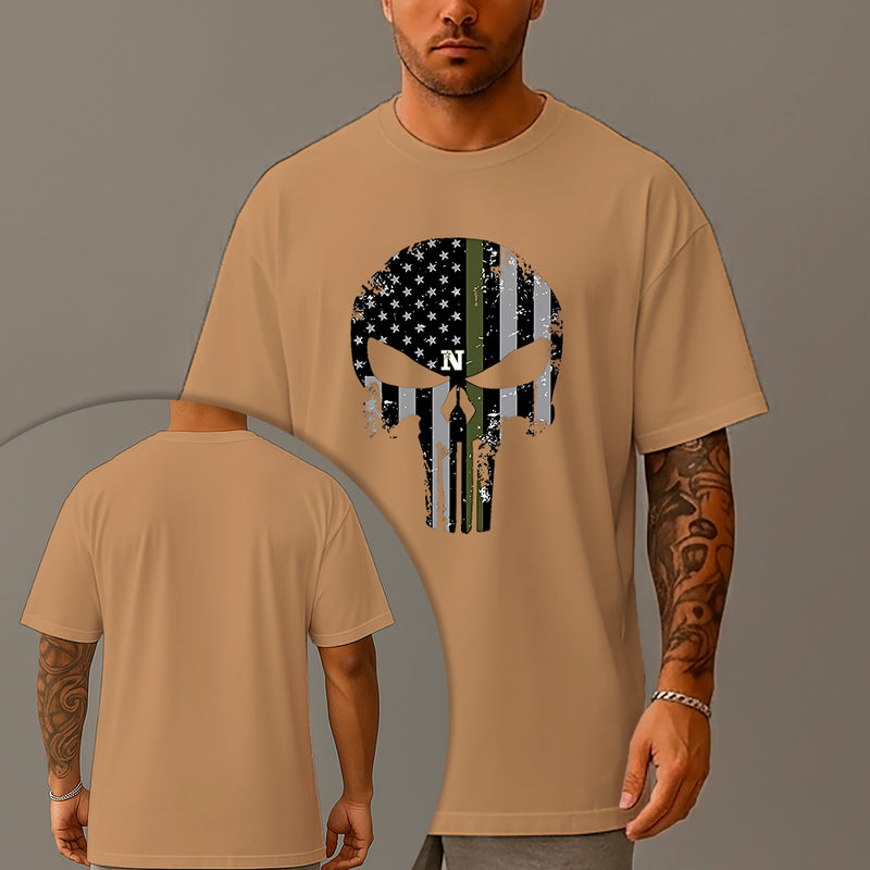 Camiseta Oversized Estampada Caveira Militar Algodão Premium Fio 30.1 Penteado Nexstar