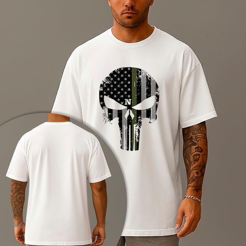 Camiseta Oversized Estampada Caveira Militar Algodão Premium Fio 30.1 Penteado Nexstar