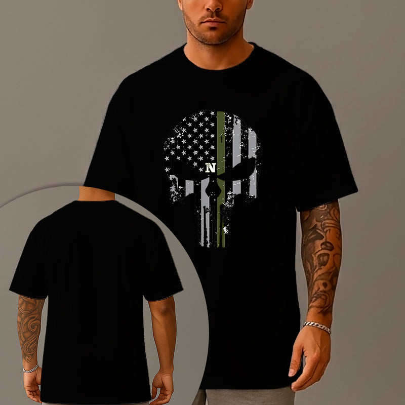 Camiseta Oversized Estampada Caveira Militar Algodão Premium Fio 30.1 Penteado Nexstar