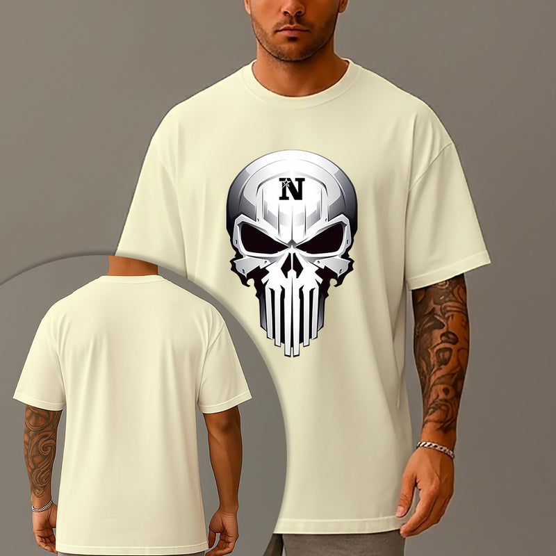 Camiseta Oversized Estampada Caveira Blindada Algodão Premium Fio 30.1 Penteado Nexstar