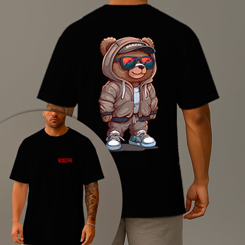 Camiseta Oversized Estampada Urso Estiloso Algodão Premium Fio 30.1 Penteado Nexstar