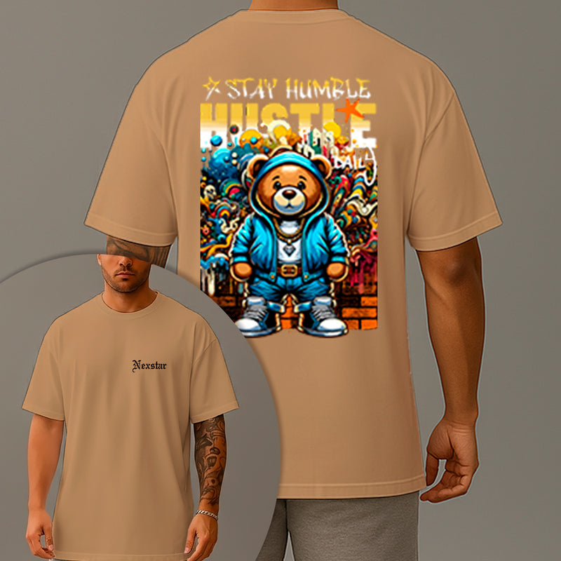 Camiseta Oversized Estampada Urso Hustle Algodão Premium Fio 30.1 Penteado Nexstar