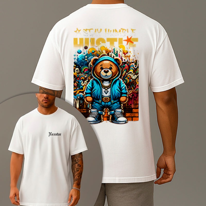 Camiseta Oversized Estampada Urso Hustle Algodão Premium Fio 30.1 Penteado Nexstar