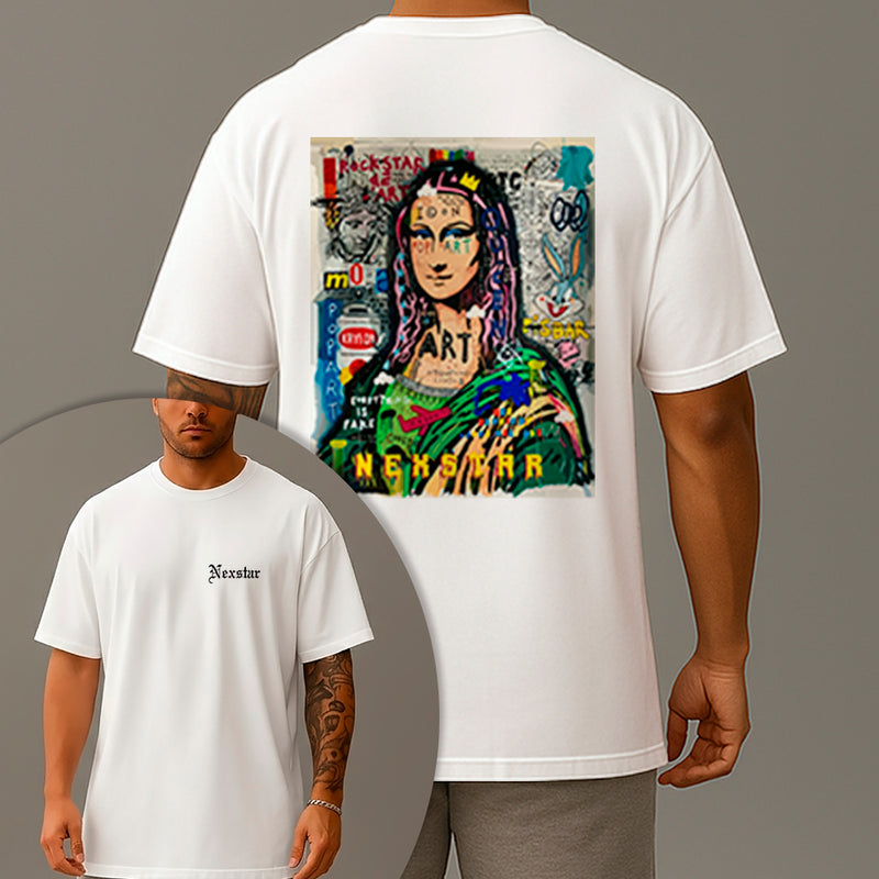 Camiseta Oversized Estampada Monalisa Mona Nex Algodão Premium Fio 30.1 Penteado Nexstar