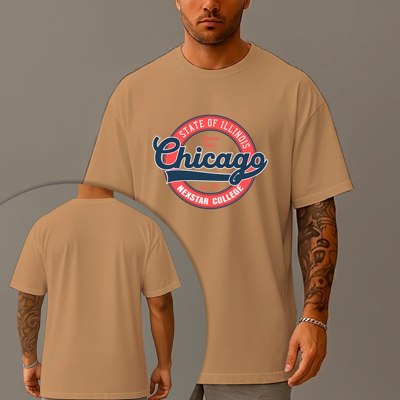Camiseta Oversized Estampada Chicago College Algodão Premium Fio 30.1 Penteado Nexstar