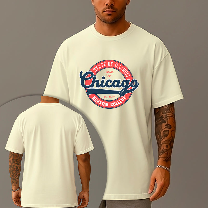 Camiseta Oversized Estampada Chicago College Algodão Premium Fio 30.1 Penteado Nexstar