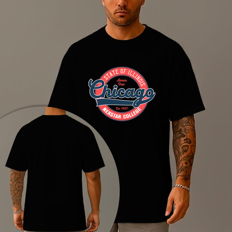 Camiseta Oversized Estampada Chicago College Algodão Premium Fio 30.1 Penteado Nexstar