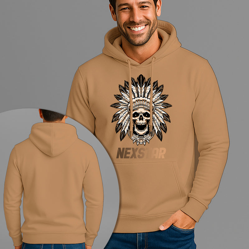 Moletom Canguru Estampado Caveira Cocar Flanelado Algodão 75% e 25% Poliéster Nexstar