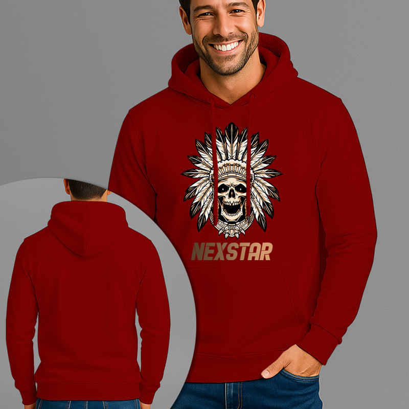 Moletom Canguru Estampado Caveira Cocar Flanelado Algodão 75% e 25% Poliéster Nexstar