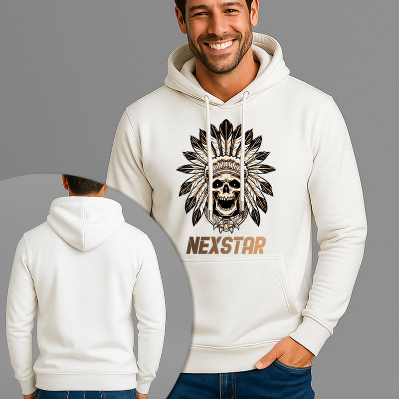 Moletom Canguru Estampado Caveira Cocar Flanelado Algodão 75% e 25% Poliéster Nexstar