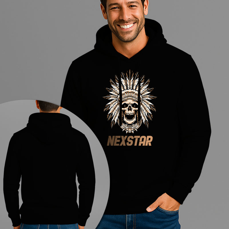 Moletom Canguru Estampado Caveira Cocar Flanelado Algodão 75% e 25% Poliéster Nexstar