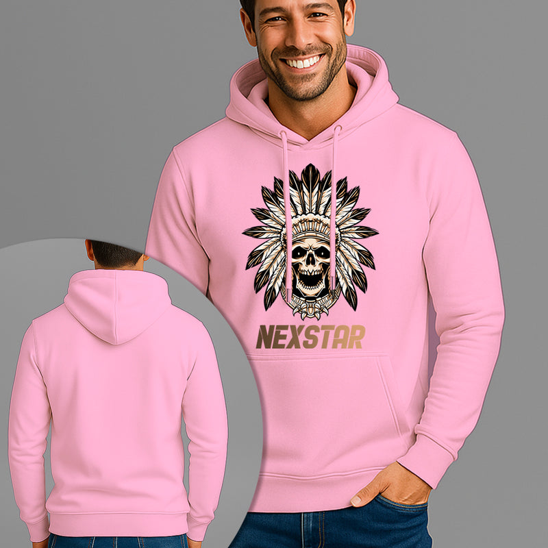 Moletom Canguru Estampado Caveira Cocar Flanelado Algodão 75% e 25% Poliéster Nexstar