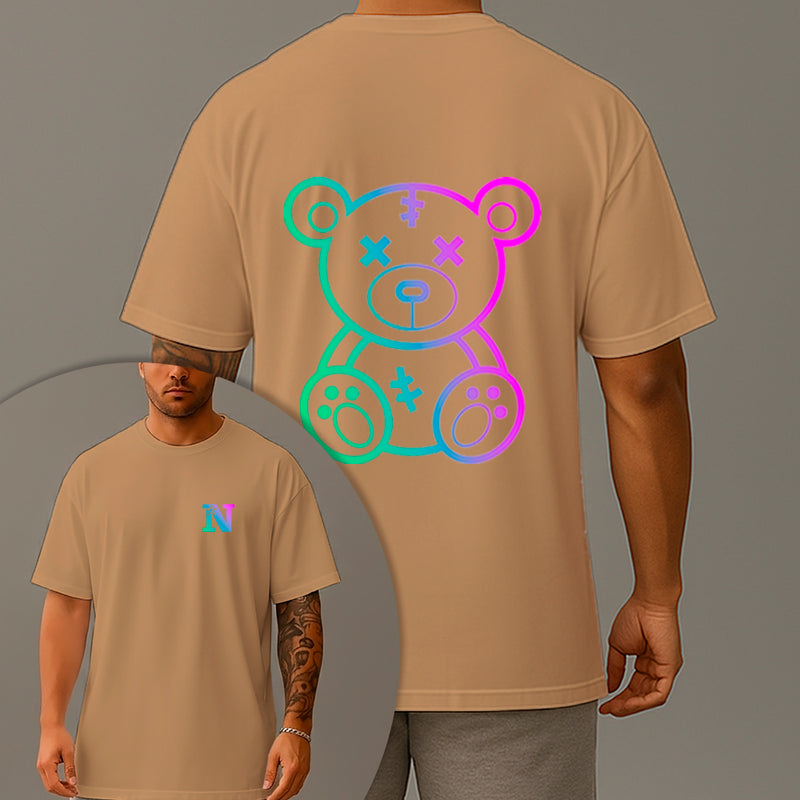 Camiseta Oversized Estampada Urso Holográfico Algodão Premium Fio 30.1 Penteado Nexstar