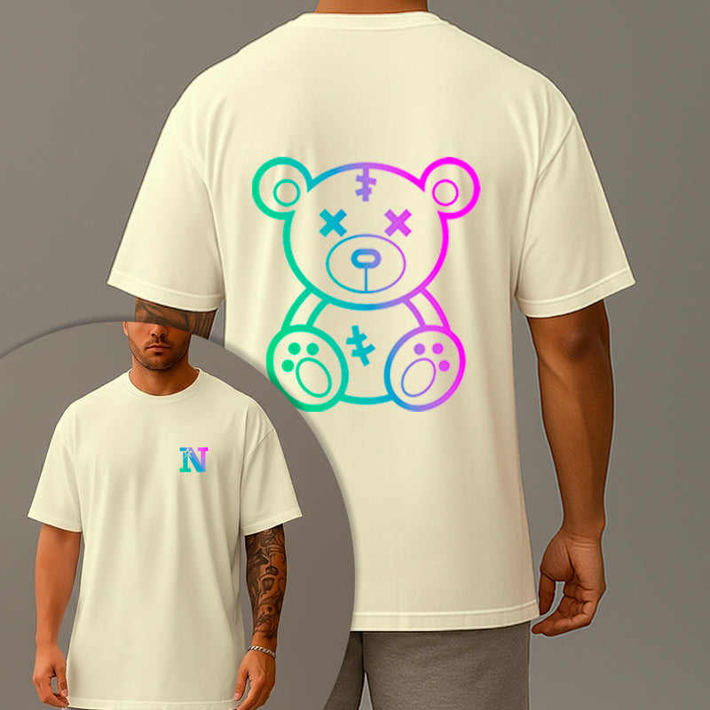 Camiseta Oversized Estampada Urso Holográfico Algodão Premium Fio 30.1 Penteado Nexstar