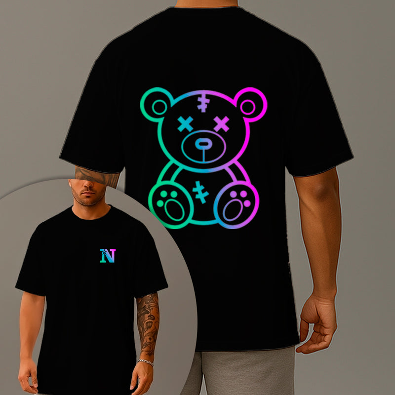 Camiseta Oversized Estampada Urso Holográfico Algodão Premium Fio 30.1 Penteado Nexstar