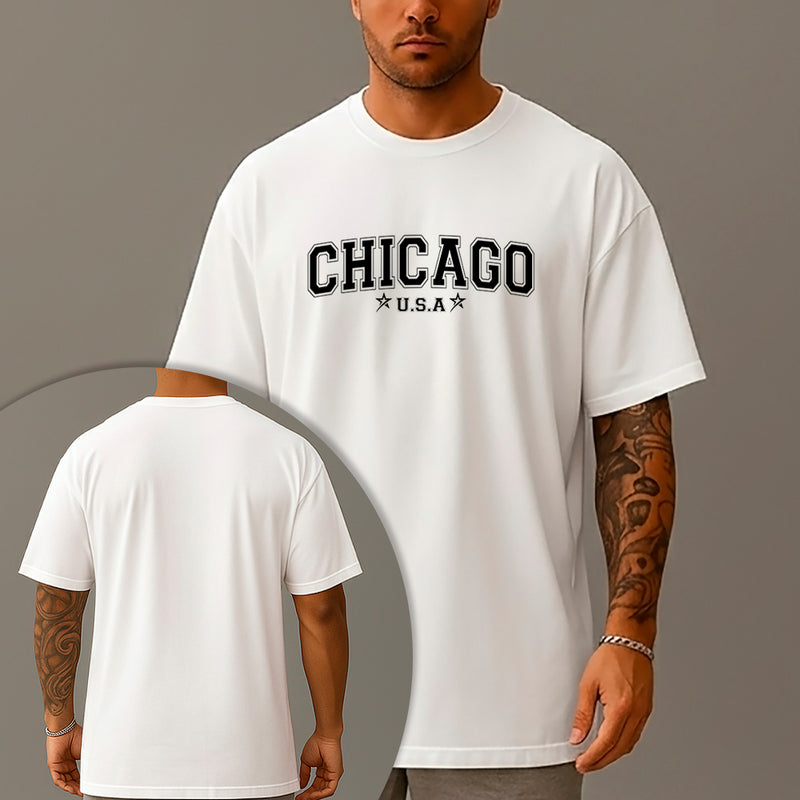Camiseta Oversized Estampada Chicago Usa Algodão Premium Fio 30.1 Penteado Nexstar
