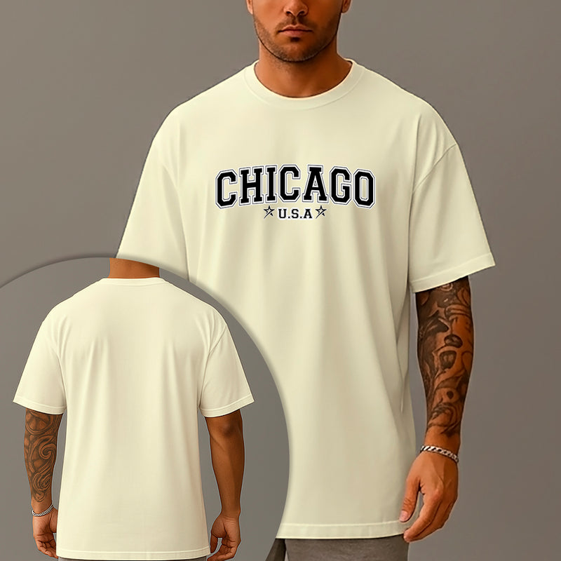 Camiseta Oversized Estampada Chicago Usa Algodão Premium Fio 30.1 Penteado Nexstar
