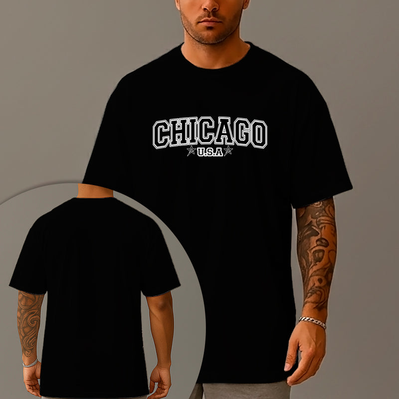 Camiseta Oversized Estampada Chicago Usa Algodão Premium Fio 30.1 Penteado Nexstar