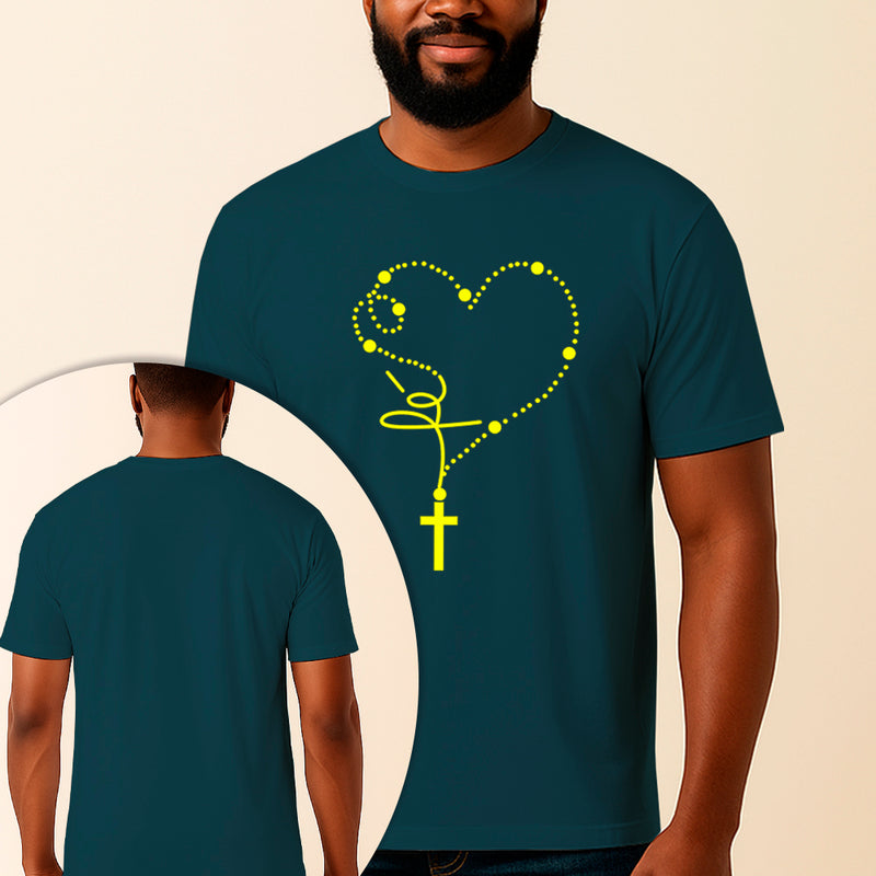 Camiseta Estampada Rosário Fé 100% Algodão Premium Fio 30.1 Penteado Vest Sagrada