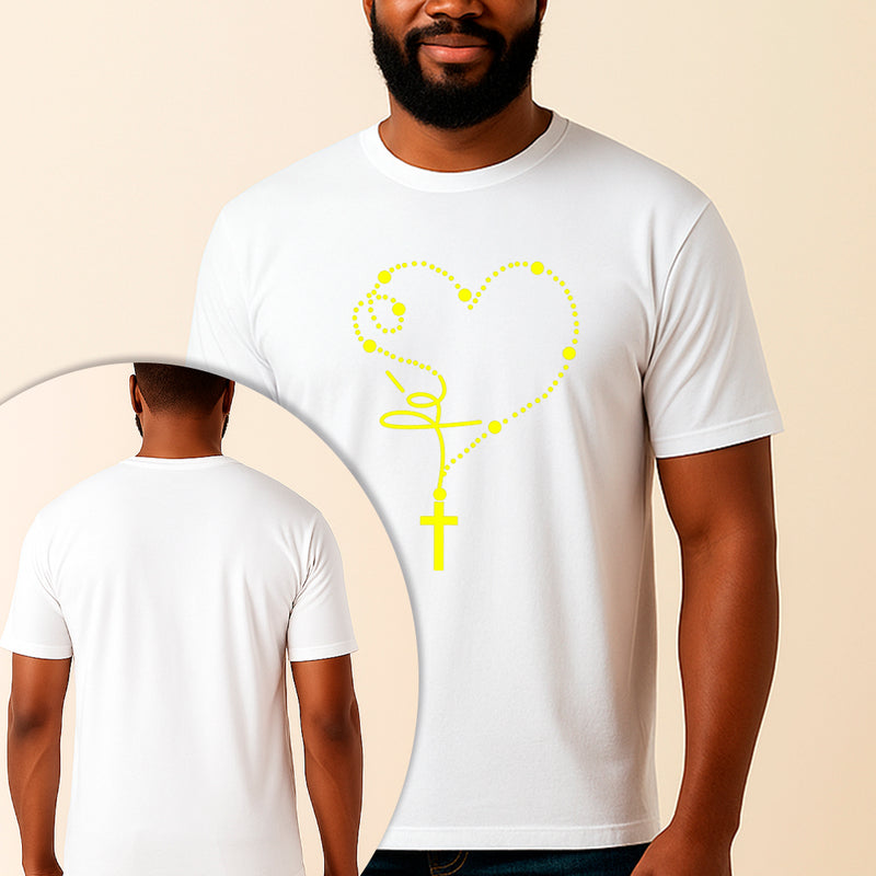 Camiseta Estampada Rosário Fé 100% Algodão Premium Fio 30.1 Penteado Vest Sagrada