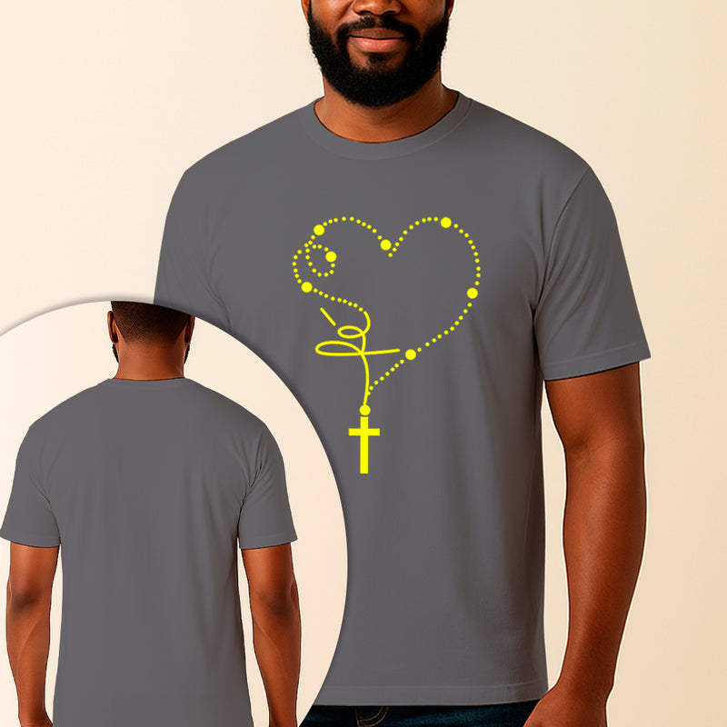 Camiseta Estampada Rosário Fé 100% Algodão Premium Fio 30.1 Penteado Vest Sagrada