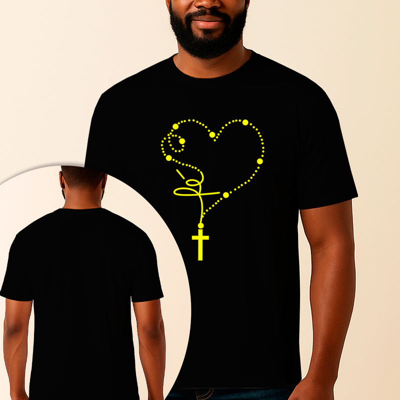 Camiseta Estampada Rosário Fé 100% Algodão Premium Fio 30.1 Penteado Vest Sagrada