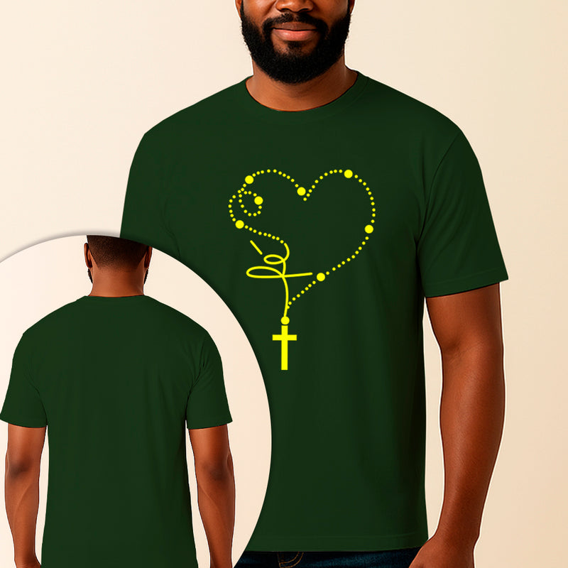 Camiseta Estampada Rosário Fé 100% Algodão Premium Fio 30.1 Penteado Vest Sagrada