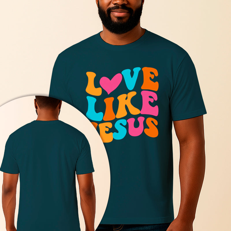 Camiseta Estampada Love Like Jesus 100% Algodão Premium Fio 30.1 Penteado Vest Sagrada