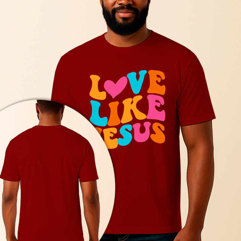 Camiseta Estampada Love Like Jesus 100% Algodão Premium Fio 30.1 Penteado Vest Sagrada