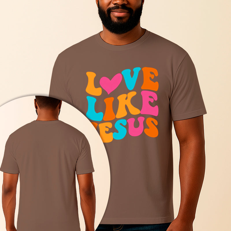 Camiseta Estampada Love Like Jesus 100% Algodão Premium Fio 30.1 Penteado Vest Sagrada