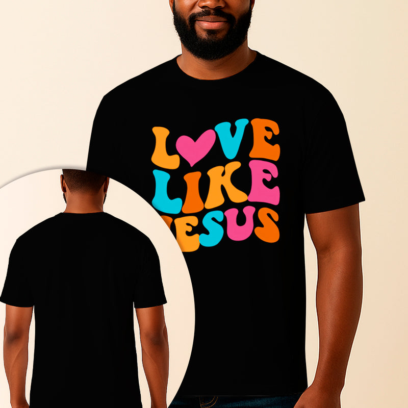 Camiseta Estampada Love Like Jesus 100% Algodão Premium Fio 30.1 Penteado Vest Sagrada