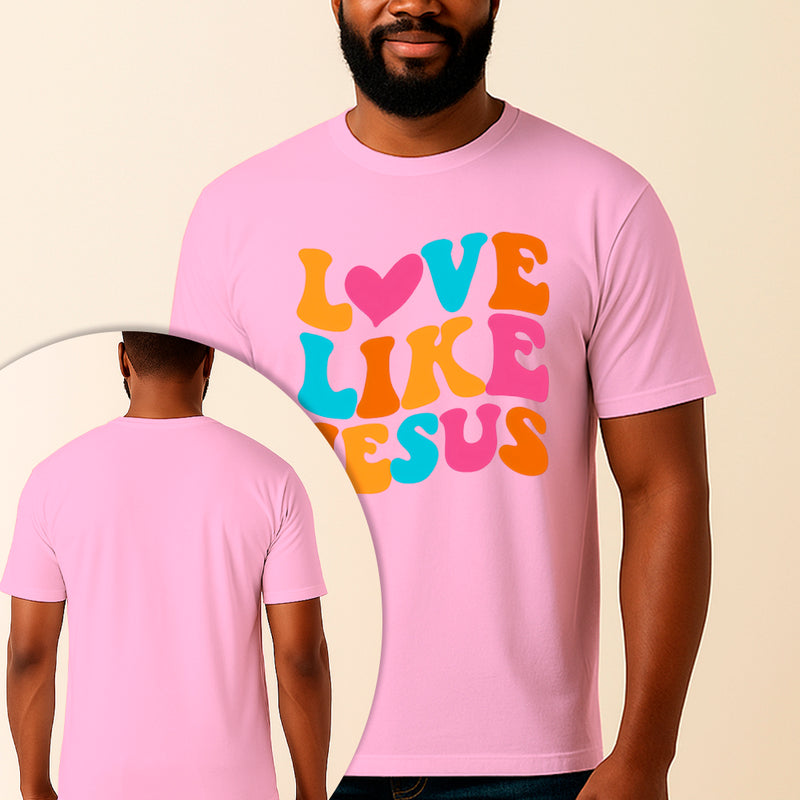 Camiseta Estampada Love Like Jesus 100% Algodão Premium Fio 30.1 Penteado Vest Sagrada