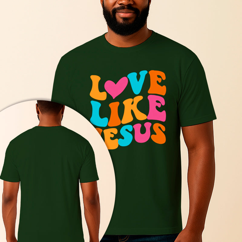 Camiseta Estampada Love Like Jesus 100% Algodão Premium Fio 30.1 Penteado Vest Sagrada