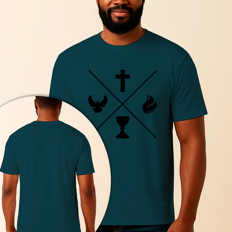 Camiseta Estampada Pilares da Fé 100% Algodão Premium Fio 30.1 Penteado Vest Sagrada