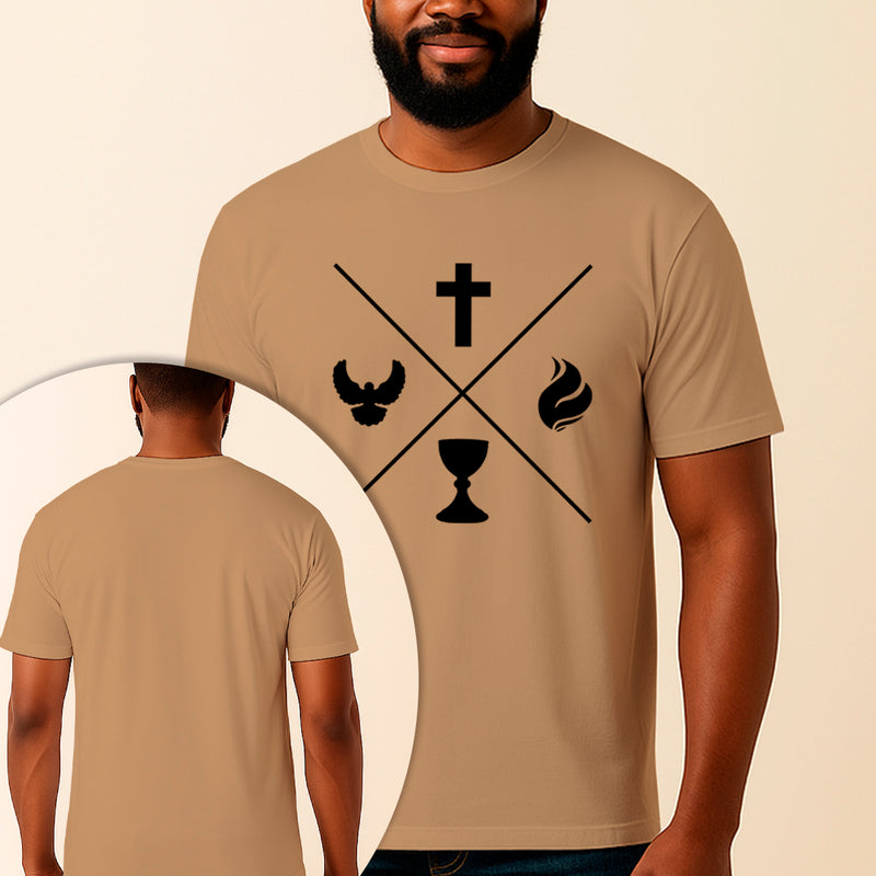 Camiseta Estampada Pilares da Fé 100% Algodão Premium Fio 30.1 Penteado Vest Sagrada