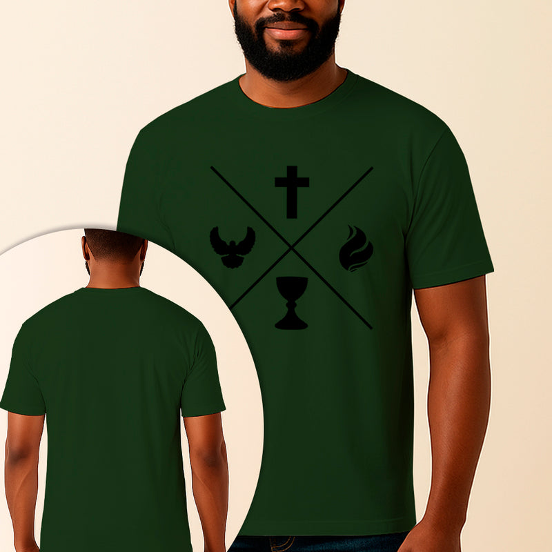 Camiseta Estampada Pilares da Fé 100% Algodão Premium Fio 30.1 Penteado Vest Sagrada