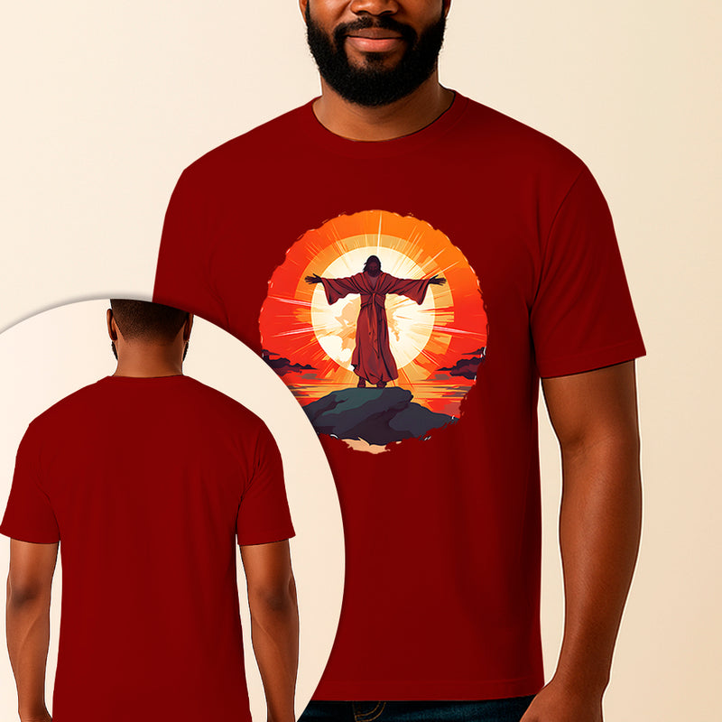 Camiseta Estampada Jesus No Monte 100% Algodão Premium Fio 30.1 Penteado Vest Sagrada