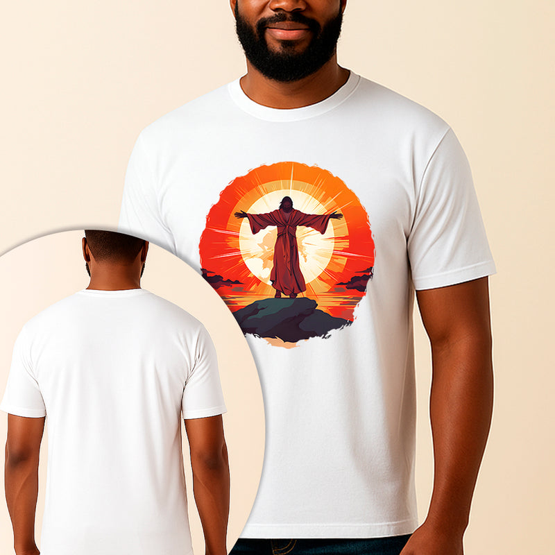 Camiseta Estampada Jesus No Monte 100% Algodão Premium Fio 30.1 Penteado Vest Sagrada