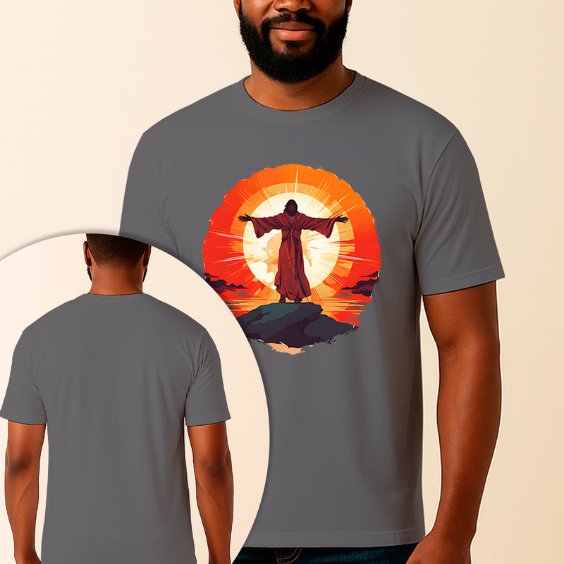Camiseta Estampada Jesus No Monte 100% Algodão Premium Fio 30.1 Penteado Vest Sagrada