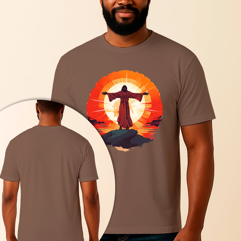 Camiseta Estampada Jesus No Monte 100% Algodão Premium Fio 30.1 Penteado Vest Sagrada