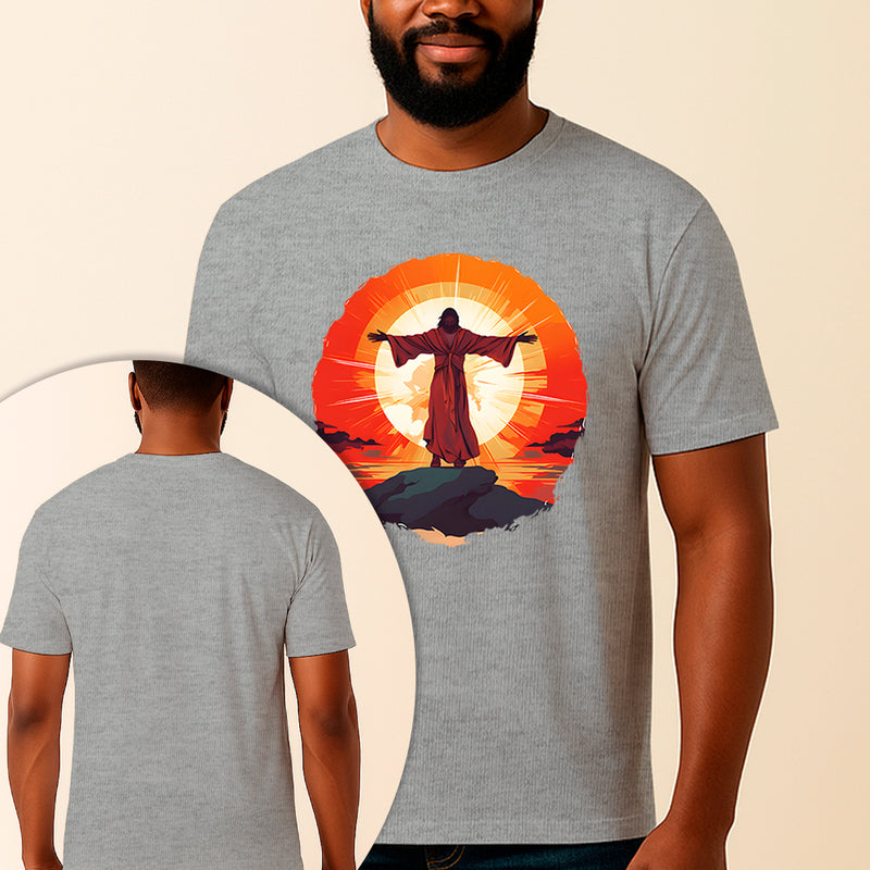 Camiseta Estampada Jesus No Monte 100% Algodão Premium Fio 30.1 Penteado Vest Sagrada