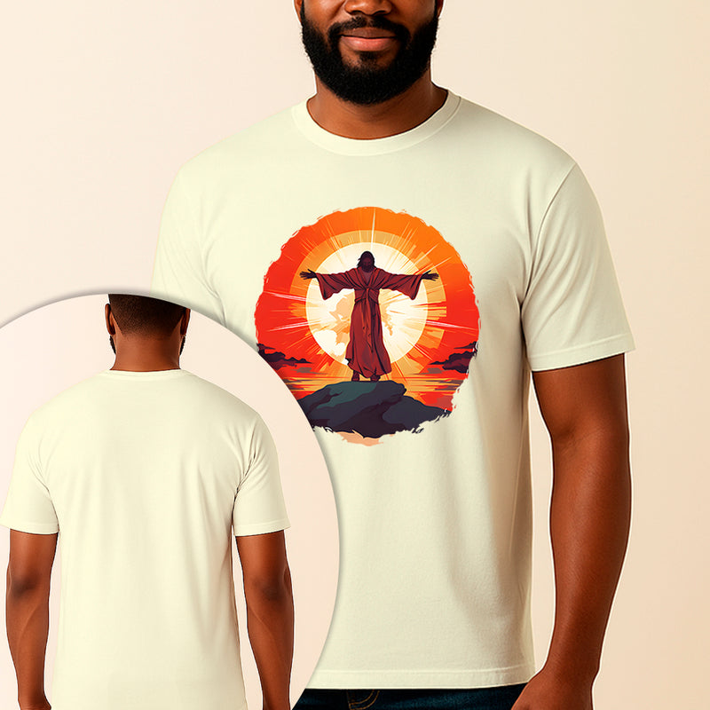 Camiseta Estampada Jesus No Monte 100% Algodão Premium Fio 30.1 Penteado Vest Sagrada