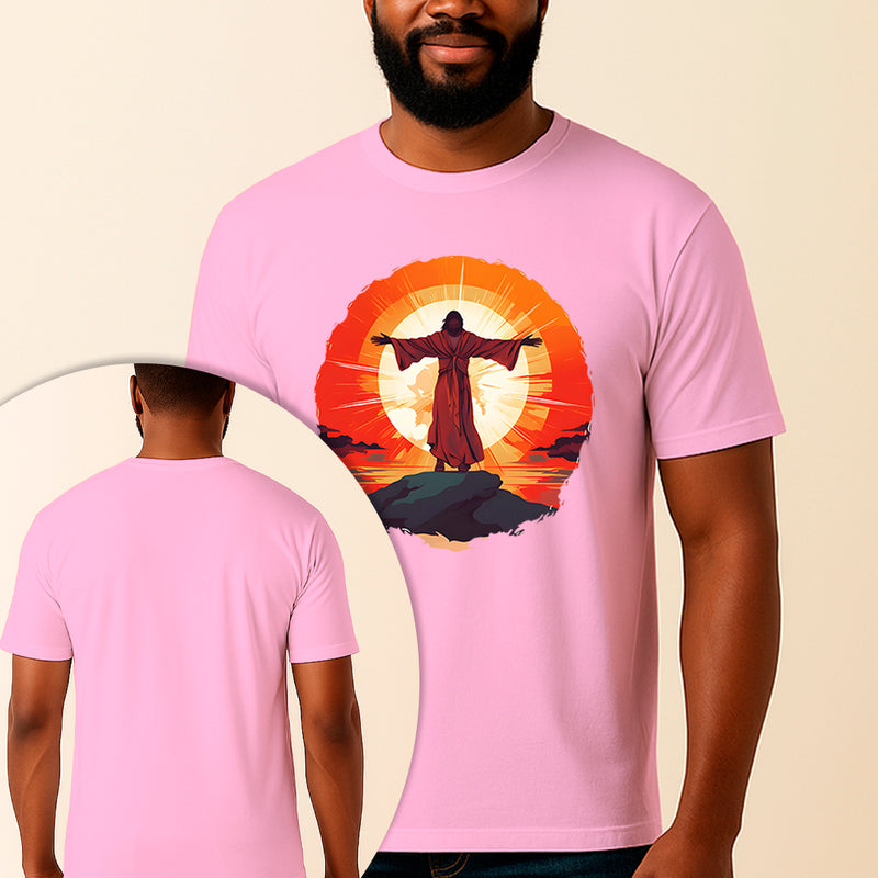 Camiseta Estampada Jesus No Monte 100% Algodão Premium Fio 30.1 Penteado Vest Sagrada