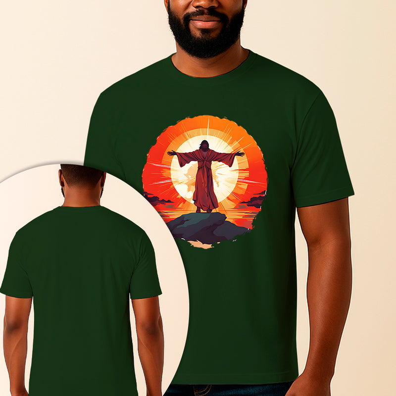 Camiseta Estampada Jesus No Monte 100% Algodão Premium Fio 30.1 Penteado Vest Sagrada