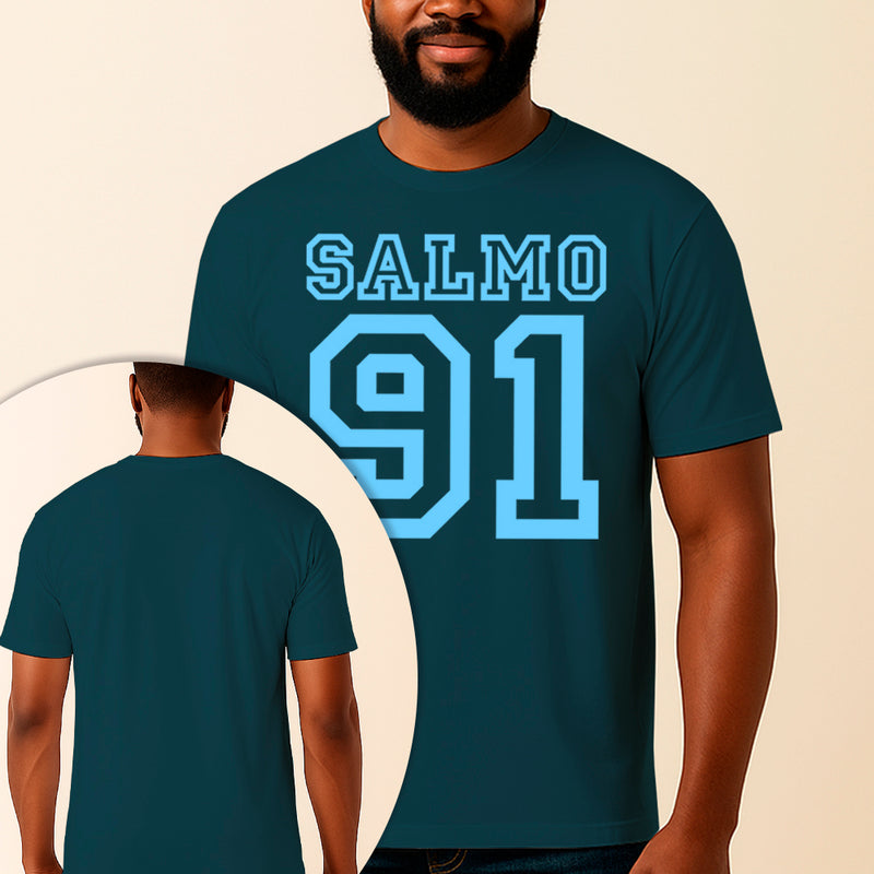 Camiseta Estampada Salmo 91 100% Algodão Premium Fio 30.1 Penteado Vest Sagrada